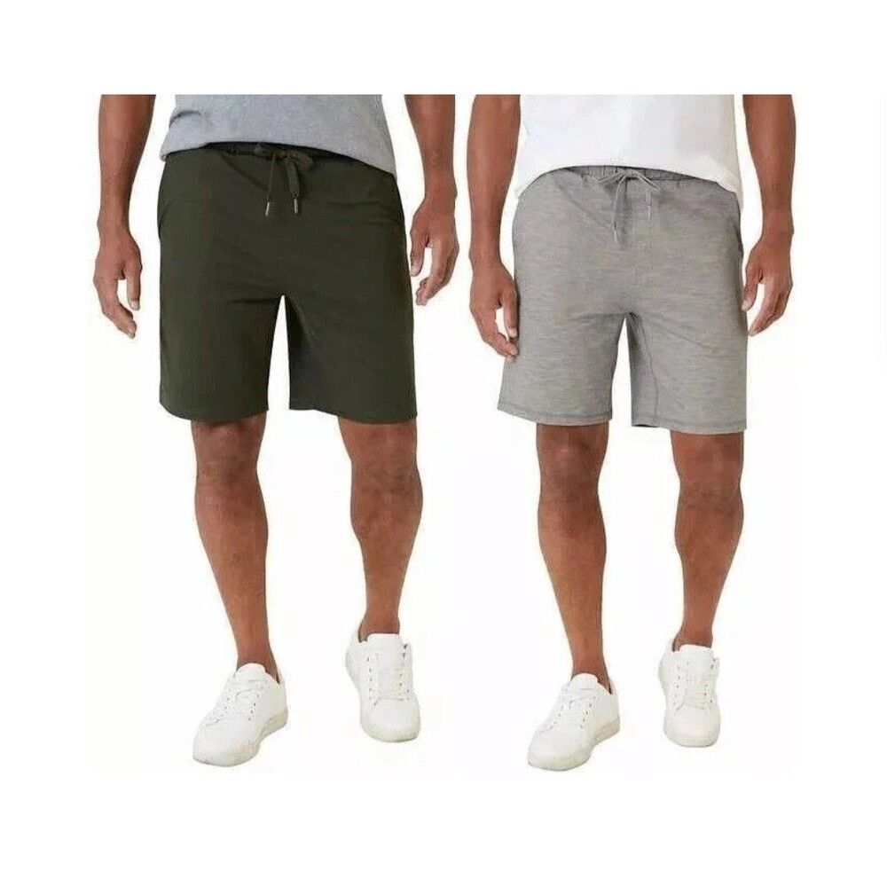 Eddie Bauer Men's XXL Knit Lounge Shorts Zip Secured Pocket 2-pack Gray Green